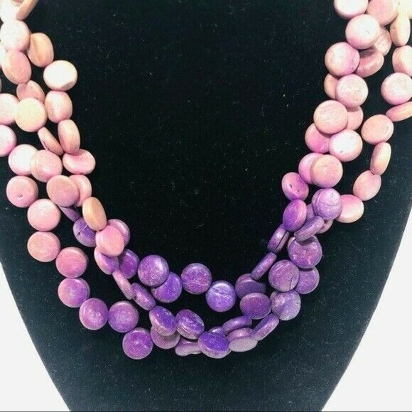 Women Layer Strand Necklace 15” 18” Retro Boho Purple Pink Gradients Two Tone - Picture 4 of 12